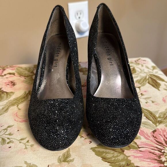 Madden girl Getta black and silver bling high heel shoes women’s size 6 party ev - Picture 2 of 7